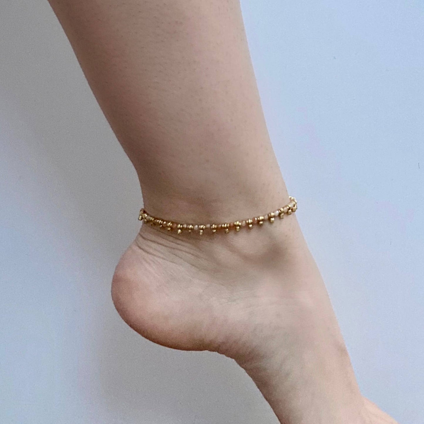 Faceted Glass Anklet with Brass Accent Beads - Recetas Fair Trade