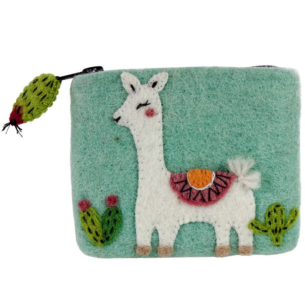 Felt Happy Llama Coin Purse - Wild Woolies (P) - Recetas Fair Trade