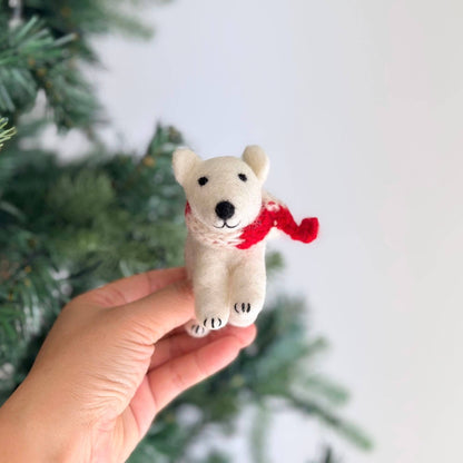 Felt Ornament - Polar Bear With Scarf - Recetas Fair Trade