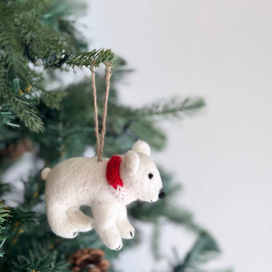 Felt Ornament - Polar Bear With Scarf - Recetas Fair Trade