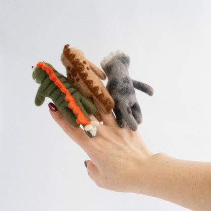Finger Puppets - Dinosaur - Brown, Gray and Green - Recetas Fair Trade