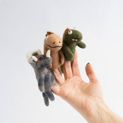 Finger Puppets - Dinosaur - Brown, Gray and Green - Recetas Fair Trade