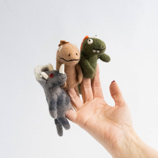Finger Puppets - Dinosaur - Brown, Gray and Green - Recetas Fair Trade