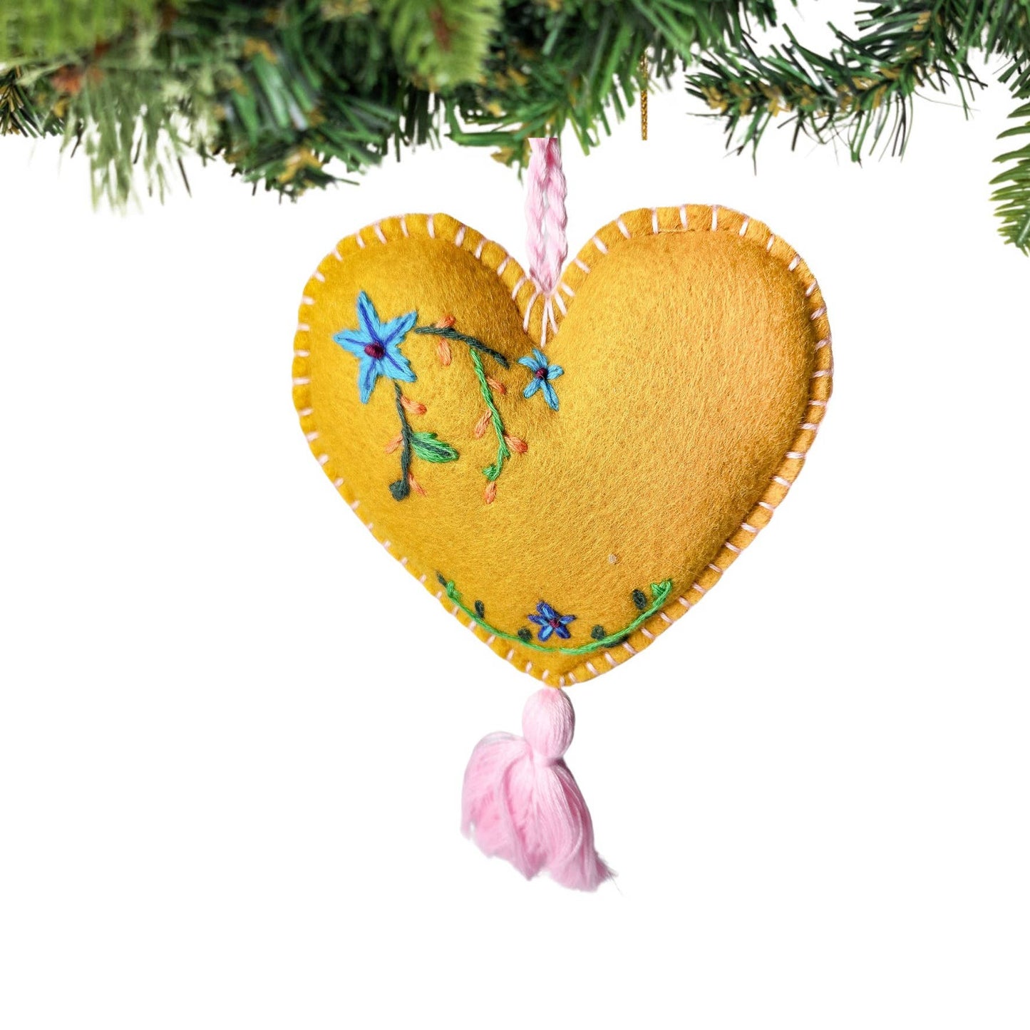 Guatemalan Embroidered Heart Ornament - Recetas Fair Trade