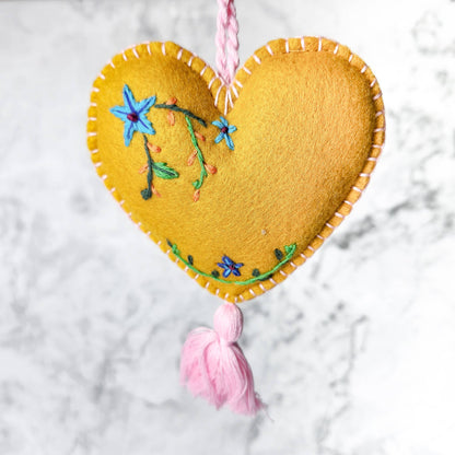 Guatemalan Embroidered Heart Ornament - Recetas Fair Trade