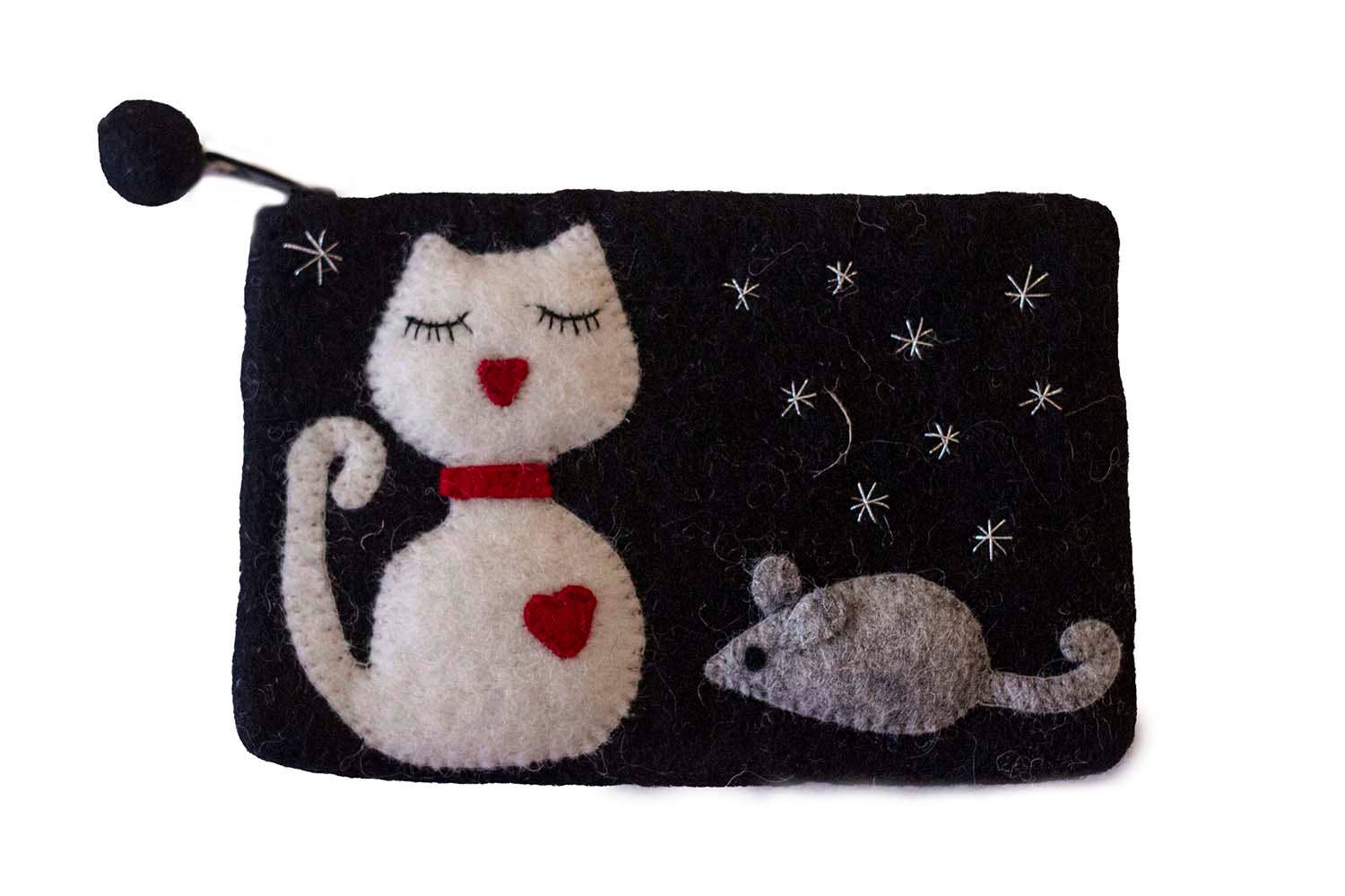 Handcrafted Cat White Cat Coin Purse - Recetas Fair Trade