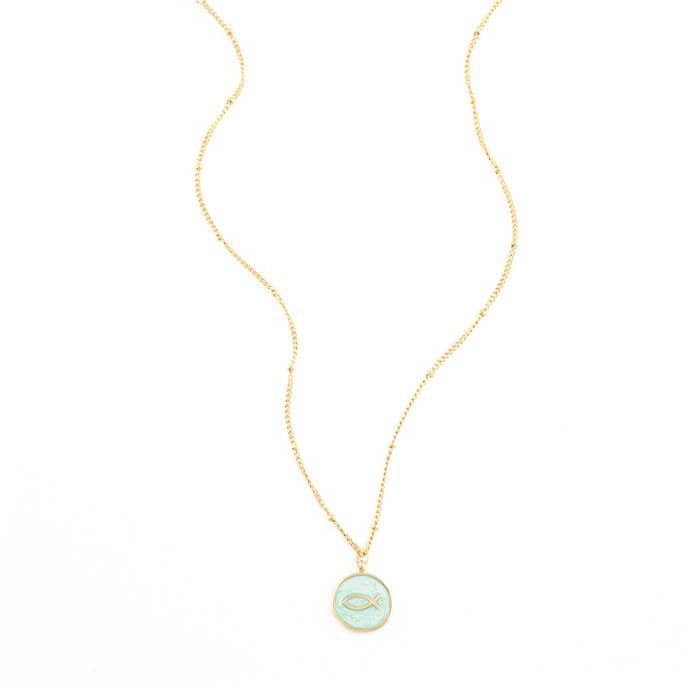 Ichthus Fish Necklace in Mint - Recetas Fair Trade