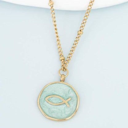 Ichthus Fish Necklace in Mint - Recetas Fair Trade