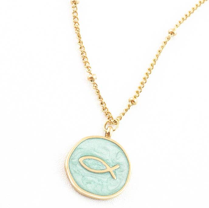 Ichthus Fish Necklace in Mint - Recetas Fair Trade