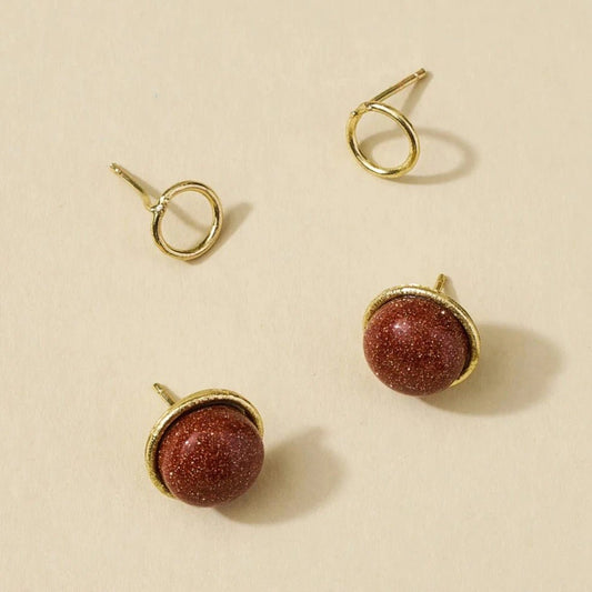 Indali Goldstone Stud Earrings - Set of 2 Semi Precious - Recetas Fair Trade
