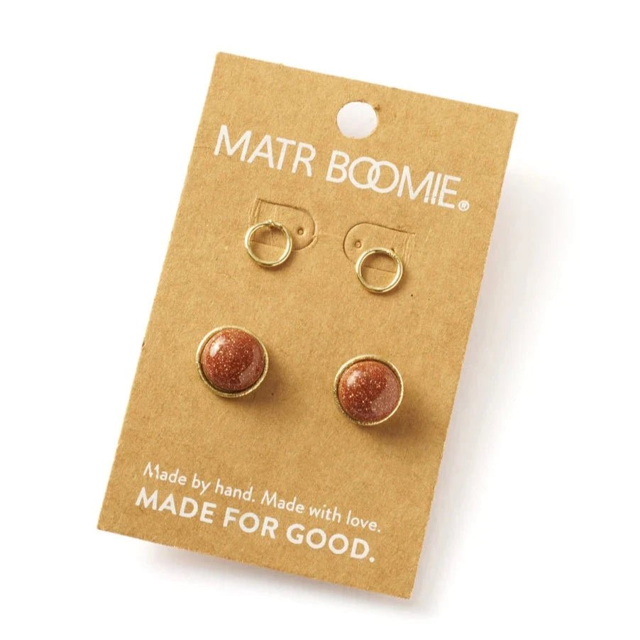 Indali Goldstone Stud Earrings - Set of 2 Semi Precious - Recetas Fair Trade