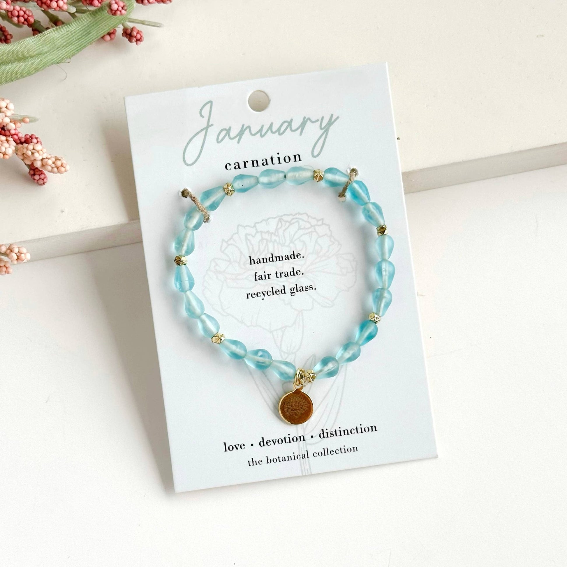 January • Birth Flower Bracelet (Stocking Stuffer!) - Recetas Fair Trade