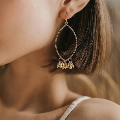 Jaya Beaded Gold Tassel Oval Hoop Earrings - Recetas Fair Trade