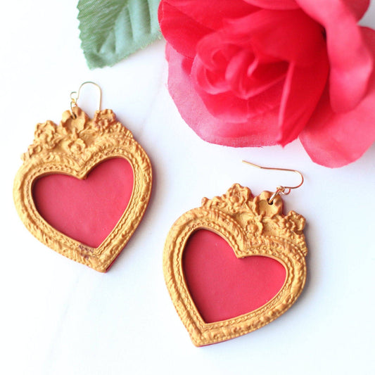 Large Sacred Heart Earrings - Recetas Fair Trade