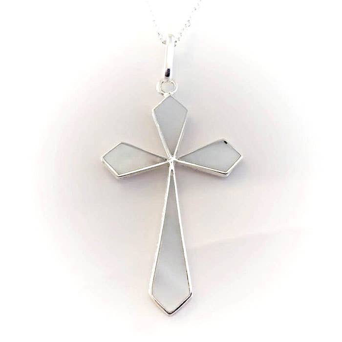 Lavender Mother - of - pearl 2" Silver Cross &" Silver Chain - Recetas Fair Trade