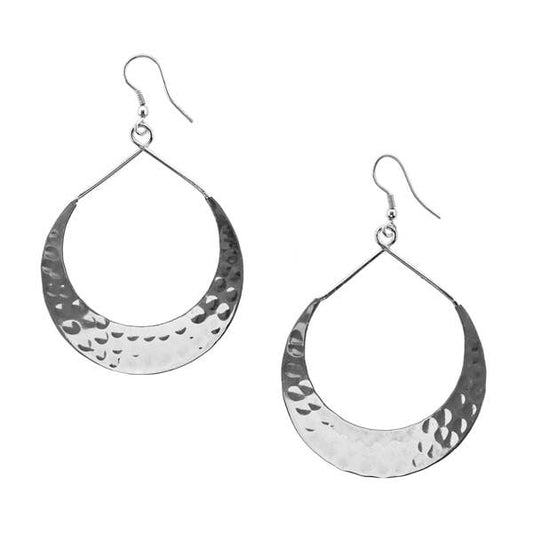 Lunar Crescent Hammered Shiny Silver Hoop Earrings - Recetas Fair Trade