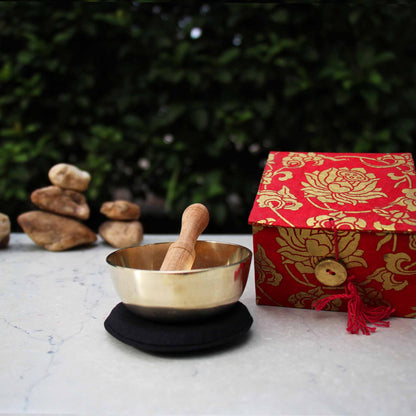 Meditation Bowl Box: 3'' Red Lotus - DZI (Meditation) - Recetas Fair Trade
