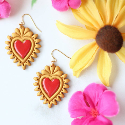 Medium Sacred Heart Earrings - Recetas Fair Trade