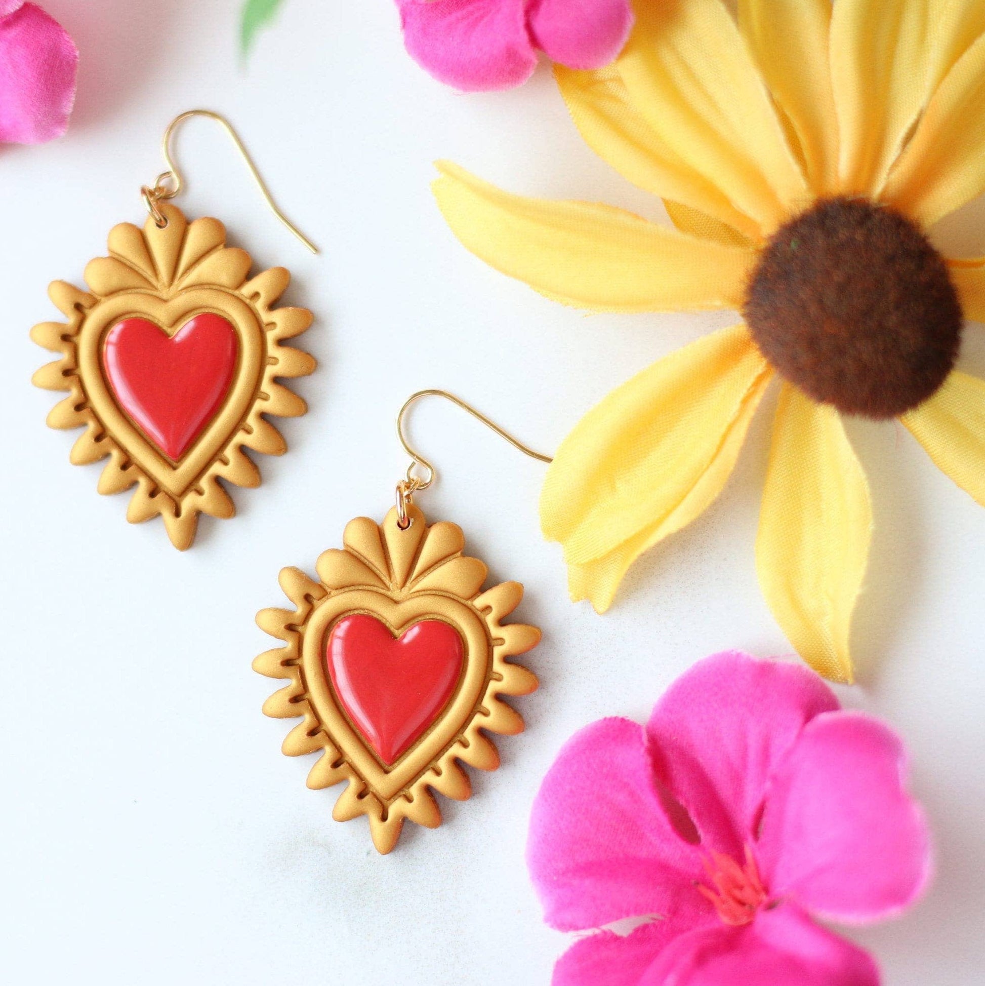 Medium Sacred Heart Earrings - Recetas Fair Trade