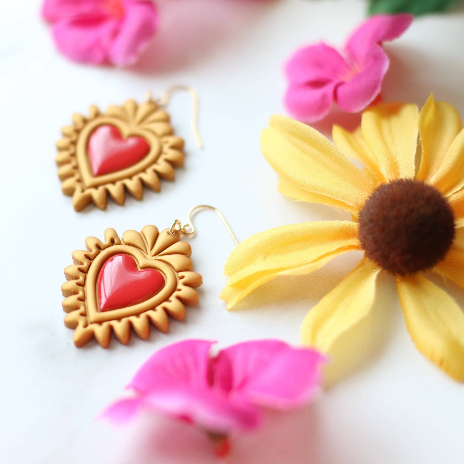 Medium Sacred Heart Earrings - Recetas Fair Trade