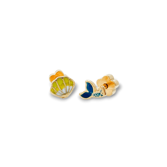 Mermaid Tail & Shell Tiny Stud Earrings - Recetas Fair Trade