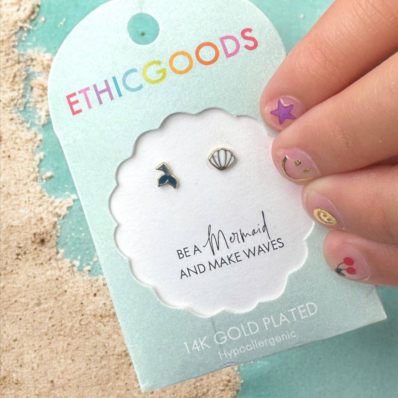 Mermaid Tail & Shell Tiny Stud Earrings - Recetas Fair Trade