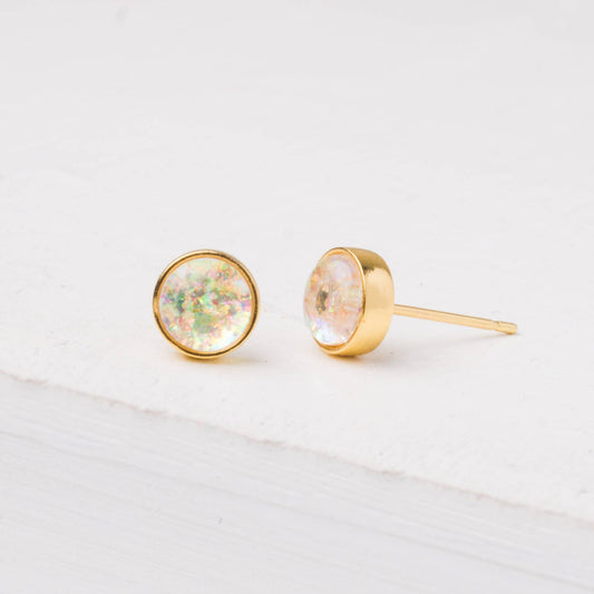 Mina Gold & Opal Stud Earrings - Recetas Fair Trade