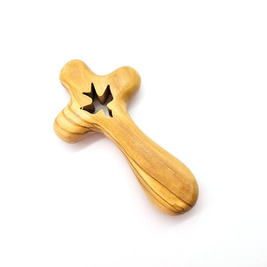 Mini Olive Wood Comfort Holding Cross with Dove - Recetas Fair Trade