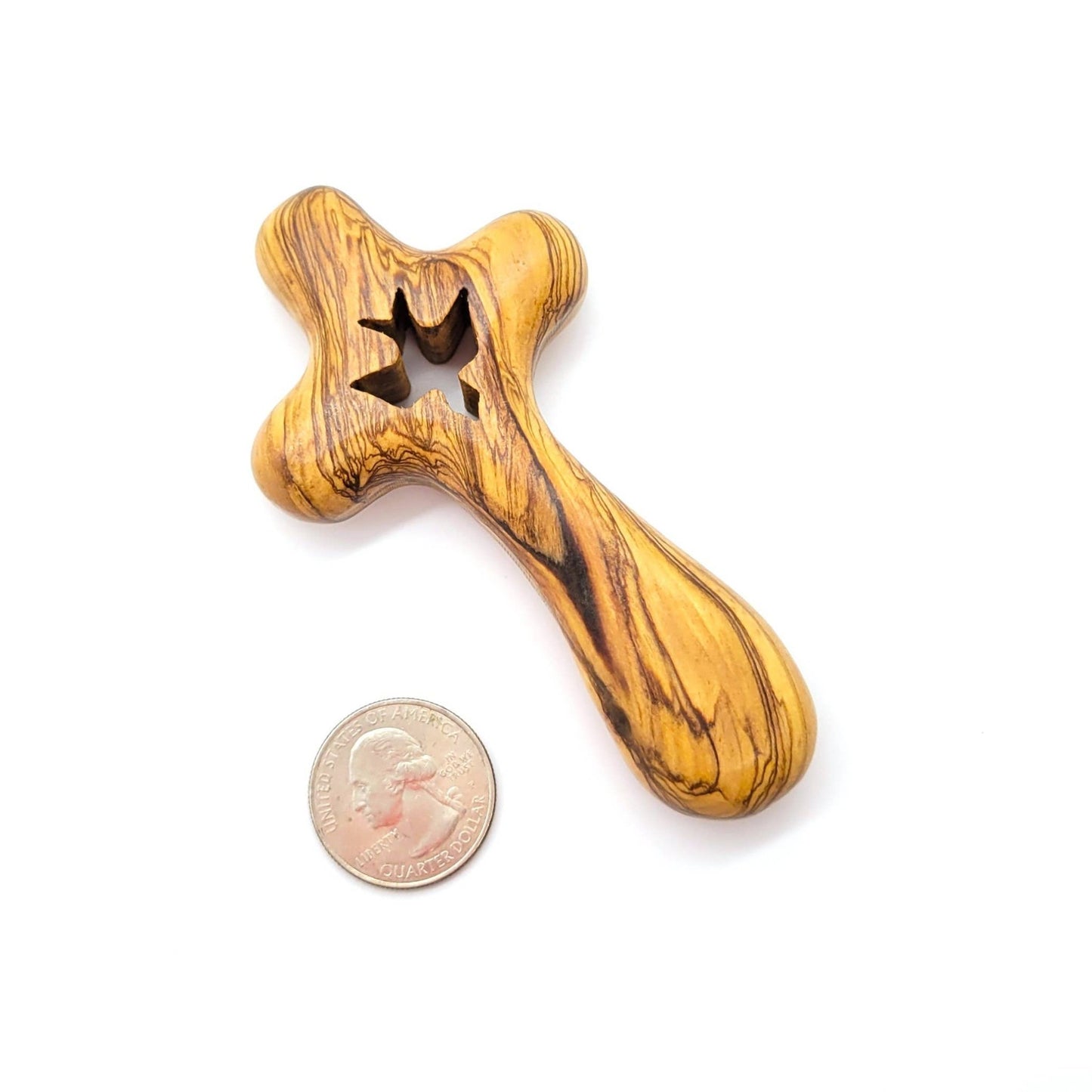 Mini Olive Wood Comfort Holding Cross with Dove - Recetas Fair Trade