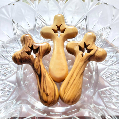 Mini Olive Wood Comfort Holding Cross with Dove - Recetas Fair Trade