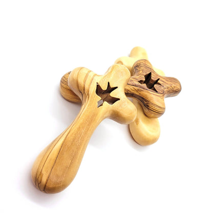Mini Olive Wood Comfort Holding Cross with Dove - Recetas Fair Trade