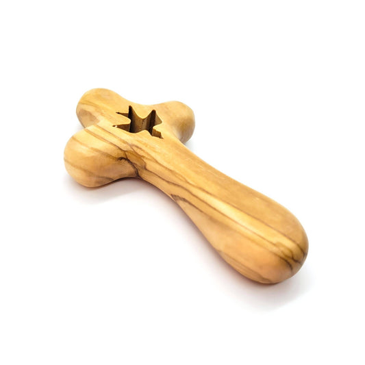 Mini Olive Wood Comfort Holding Cross with Dove - Recetas Fair Trade