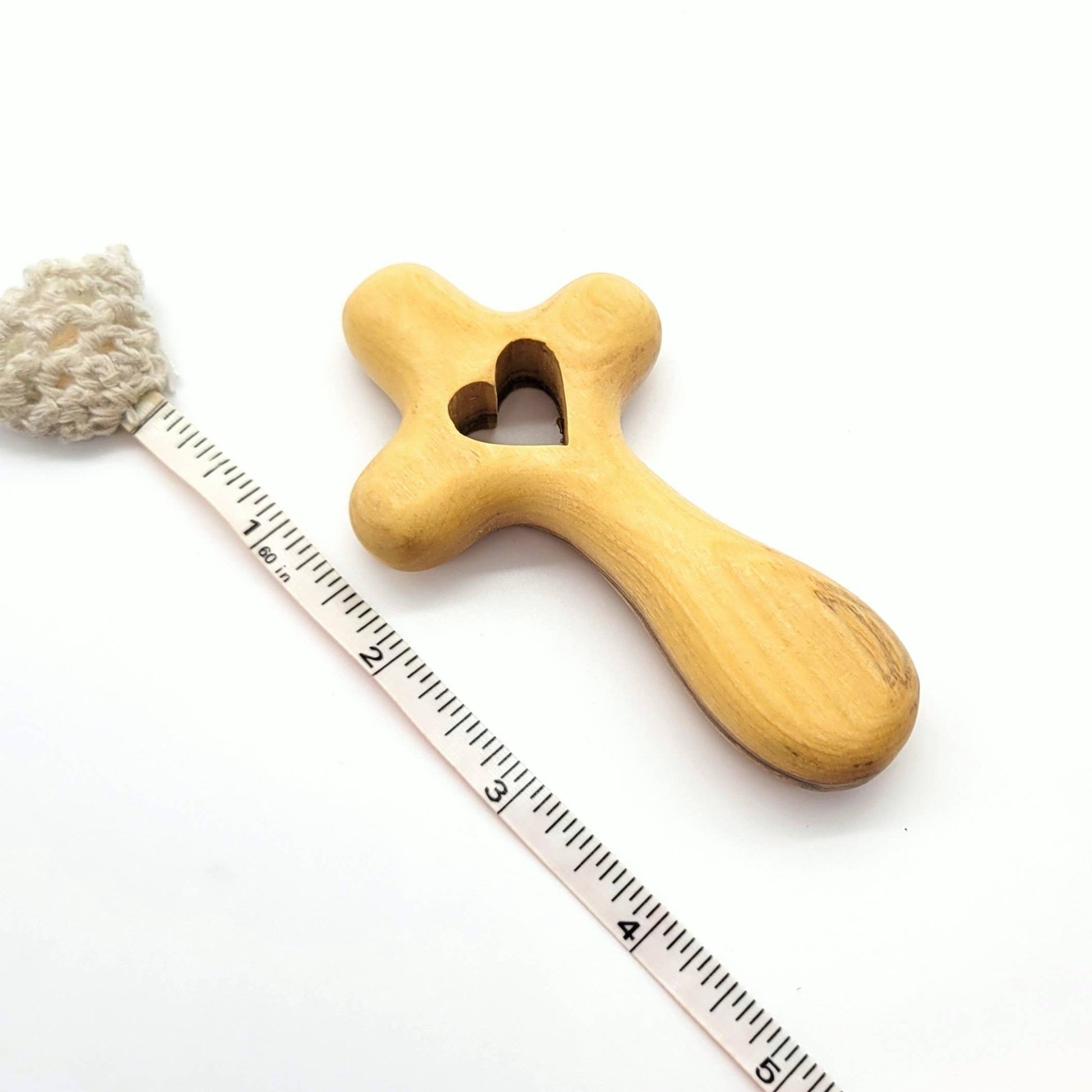 Mini Olive Wood Comfort Holding Cross with Heart - Recetas Fair Trade