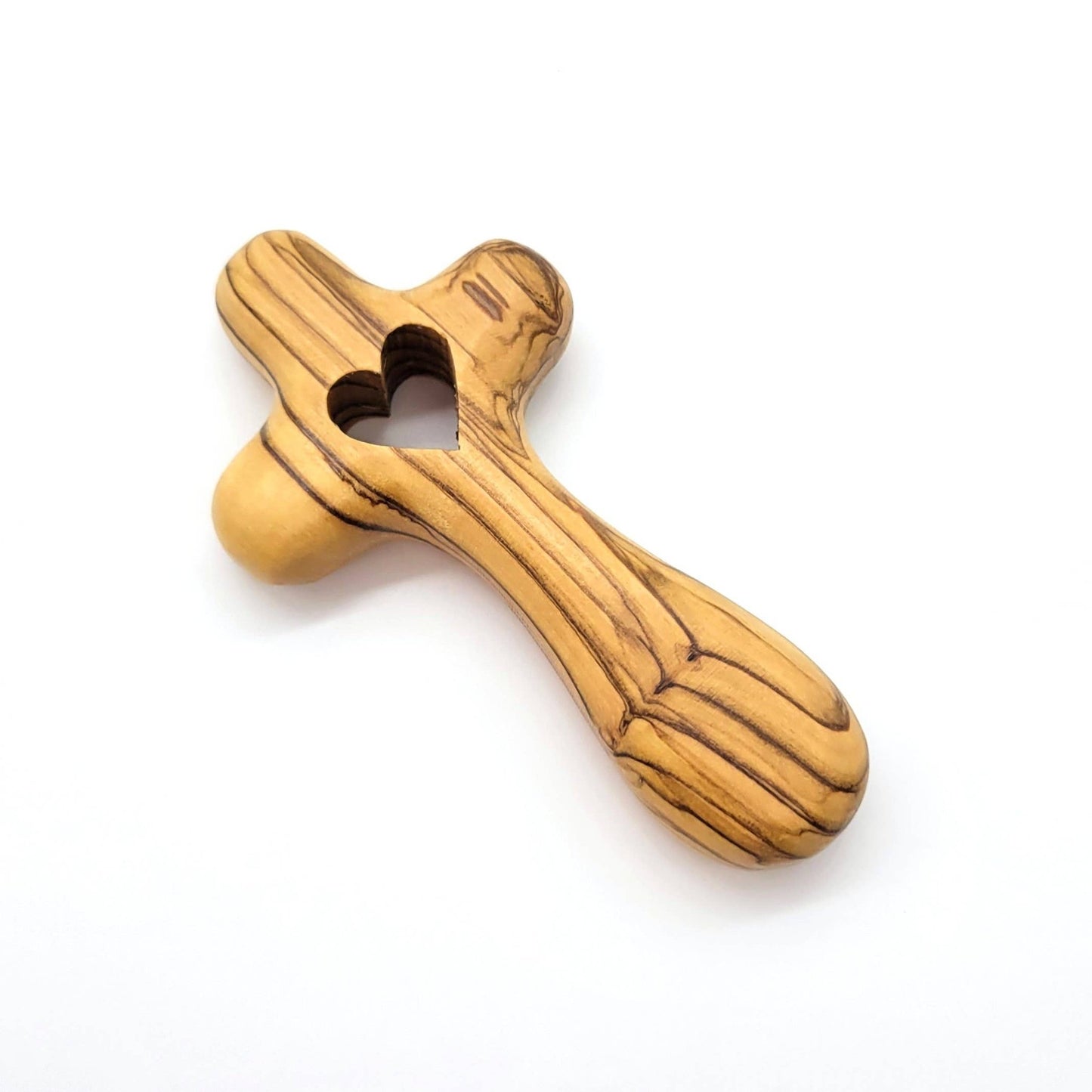 Mini Olive Wood Comfort Holding Cross with Heart - Recetas Fair Trade