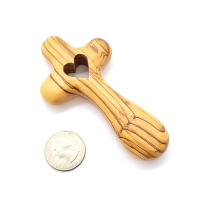 Mini Olive Wood Comfort Holding Cross with Heart - Recetas Fair Trade