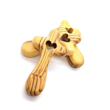 Mini Olive Wood Comfort Holding Cross with Heart - Recetas Fair Trade