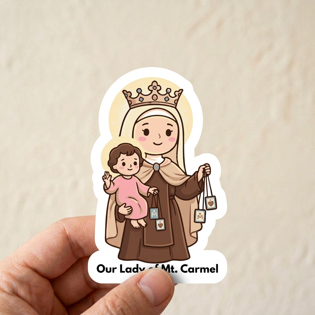 Mount Carmel sticker mockup matching the La Vang scale