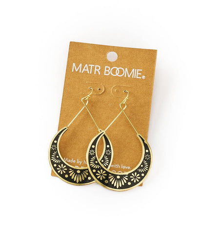 Nisha Crescent Moon Hoop Earrings - Gold, Black - Recetas Fair Trade