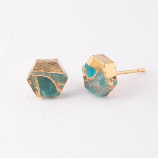 Oasis Turquoise and Gold Studs - Recetas Fair Trade