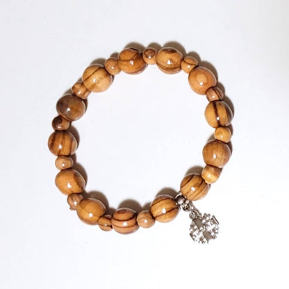 Olive Wood Bead Bracelet with Jerusalem Cross - Recetas Fair Trade