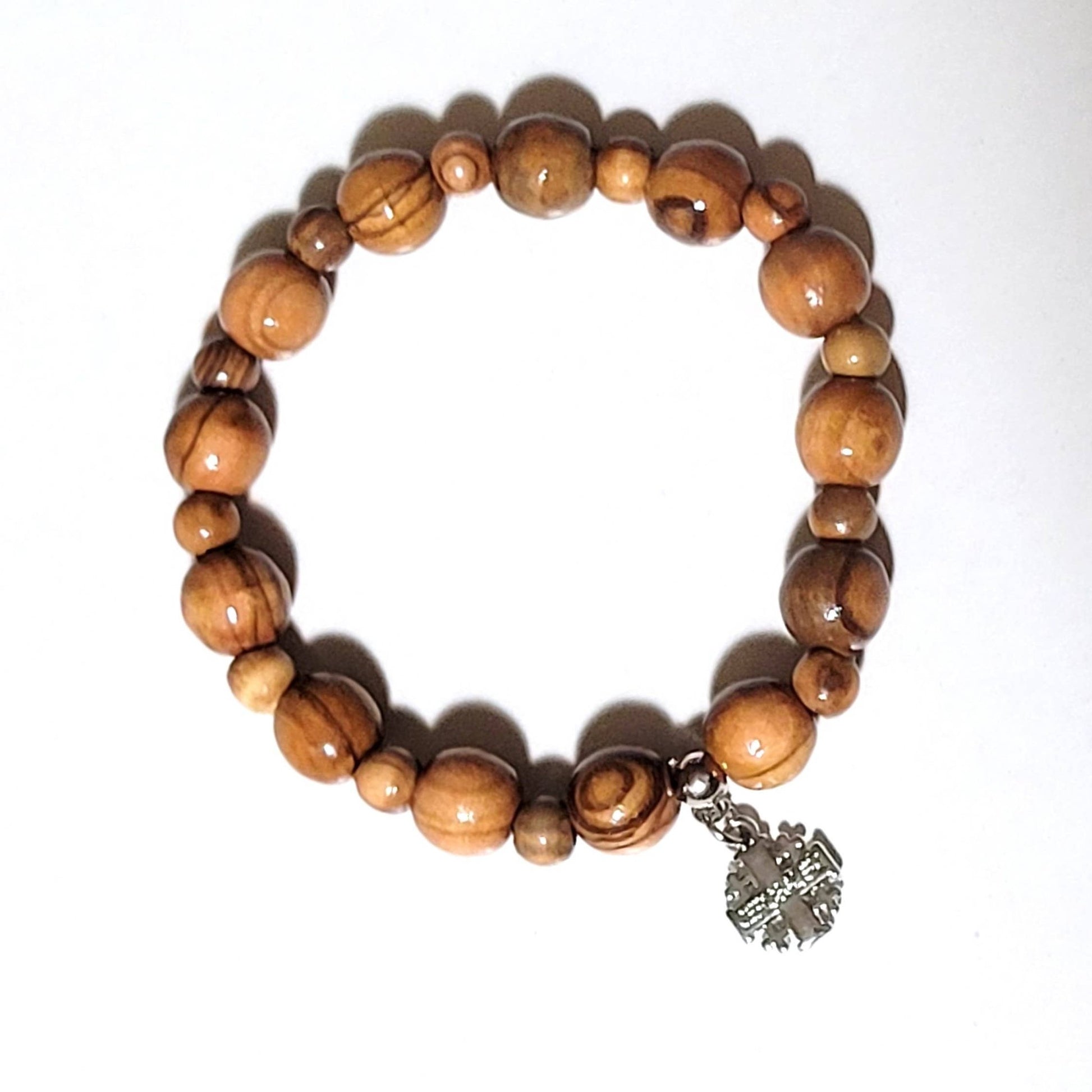 Olive Wood Bead Bracelet with Jerusalem Cross - Recetas Fair Trade