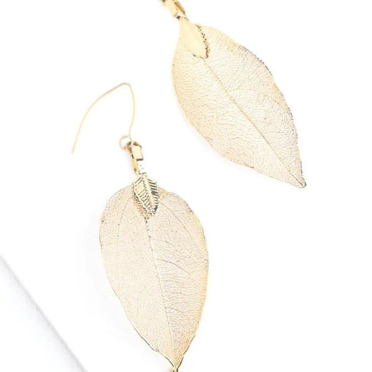 One-of-a-Kind Leaf Earrings in Gold - Recetas Fair Trade