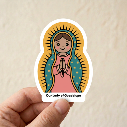 Our Lady of Guadalupe hand-held sticker mockup