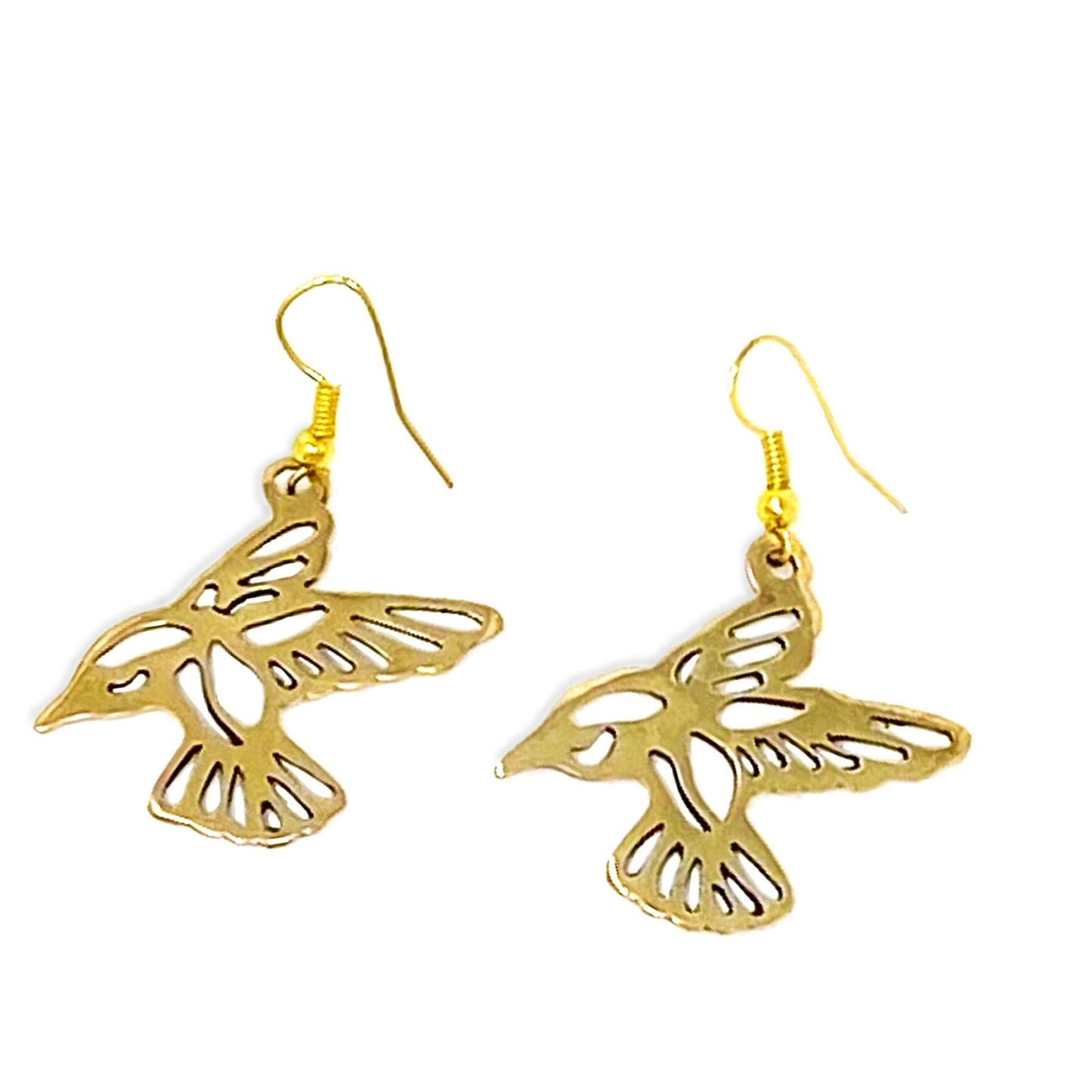 Pair of Birds in Tumbaga Gold Drop Earrings - Recetas Fair Trade
