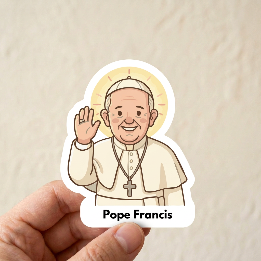 Pope Francis hand-held sticker mockup