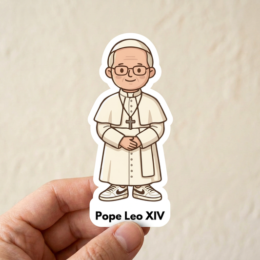 Pope Leo XIV hand-held sticker mockup