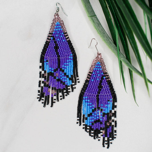 Purple Butterfly Wing Fringe Earrings - Recetas Fair Trade