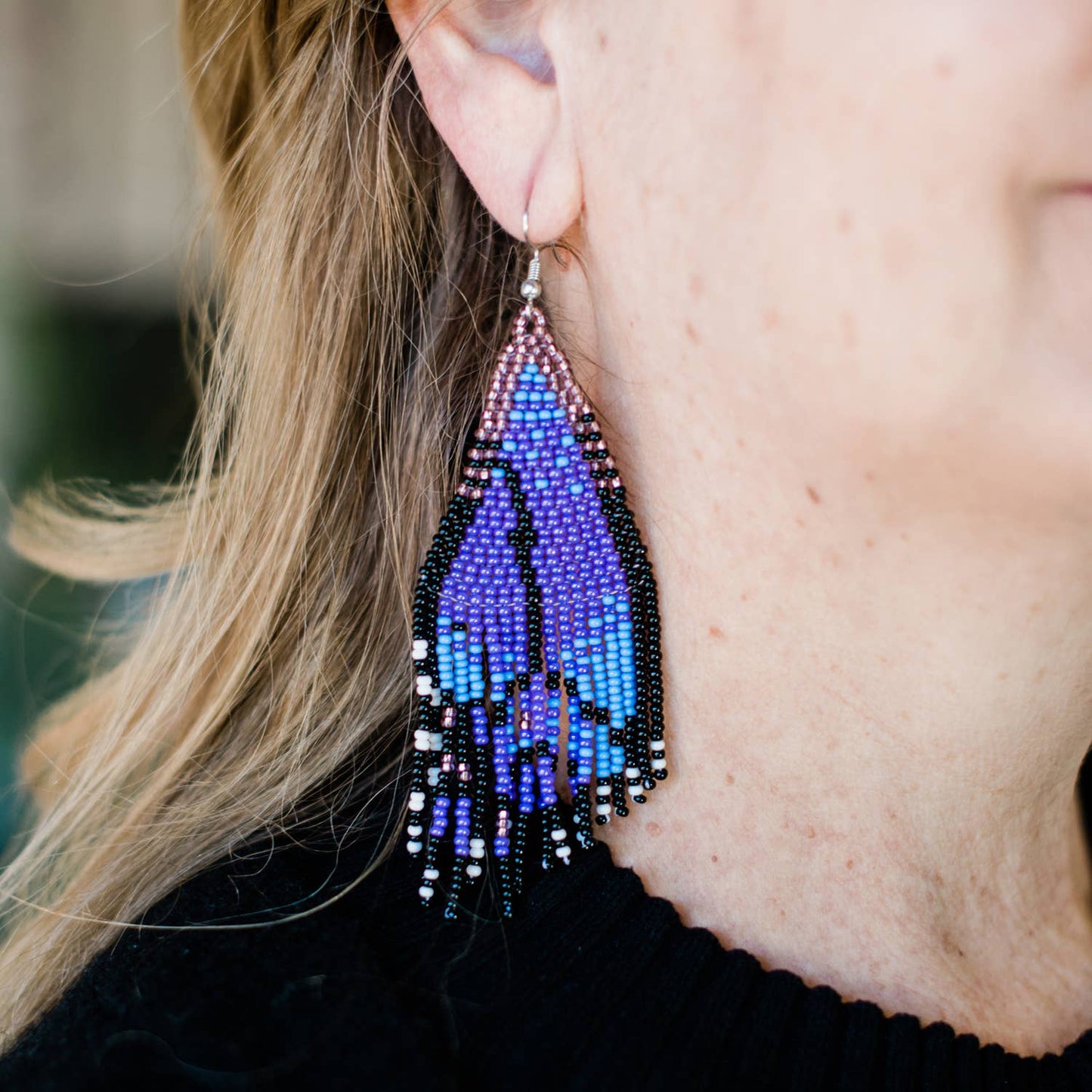 Purple Butterfly Wing Fringe Earrings - Recetas Fair Trade