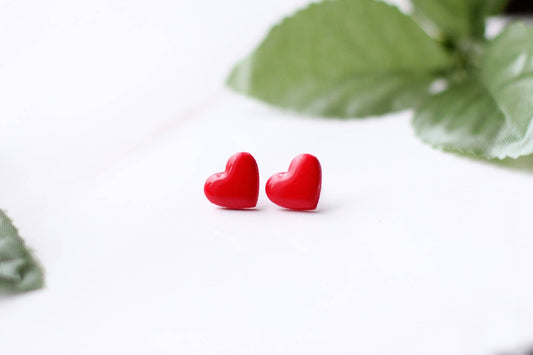 Red Heart Stud Earrings, Valentine's Day Earrings - Recetas Fair Trade