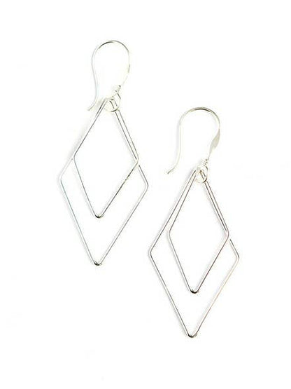 Rhombus Dangle Earrings - Silver - Recetas Fair Trade